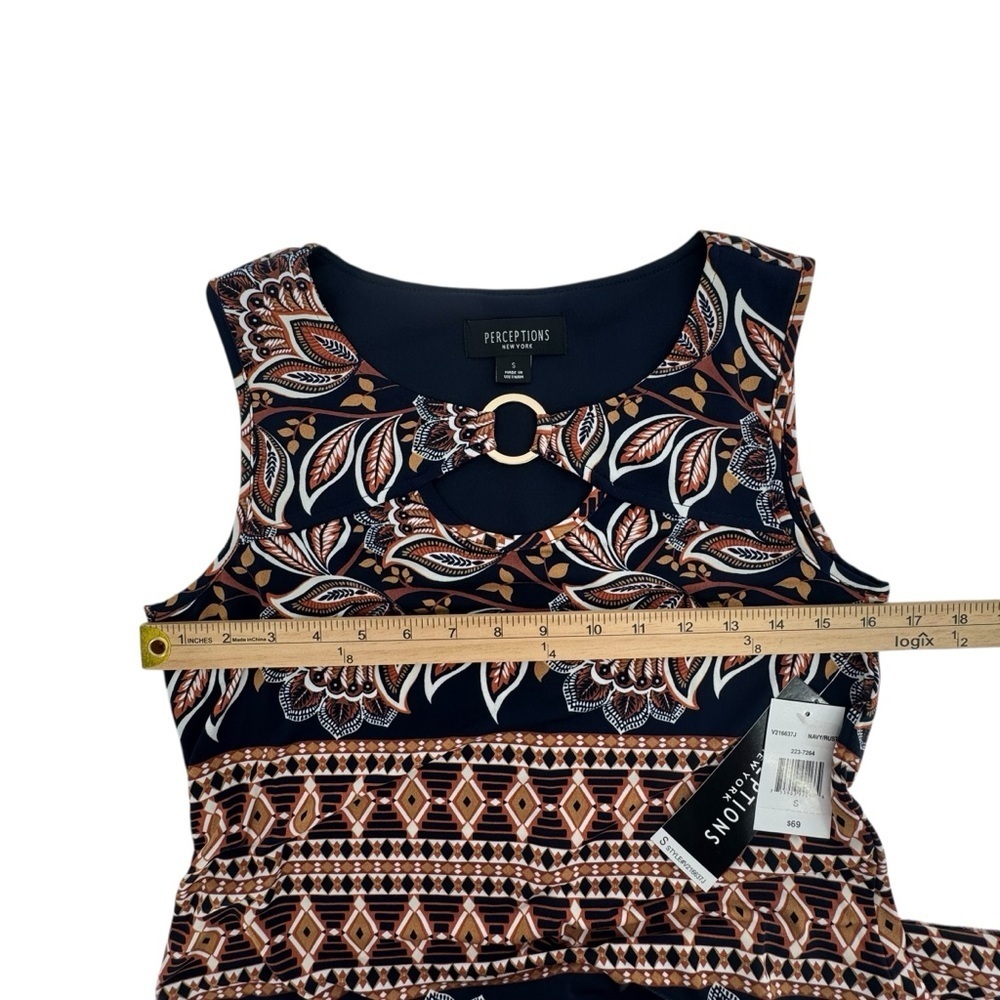 NWT Perceptions Black Brown Sleeveless Floral Geometric Midi Dress Size Small - Picture 7 of 10